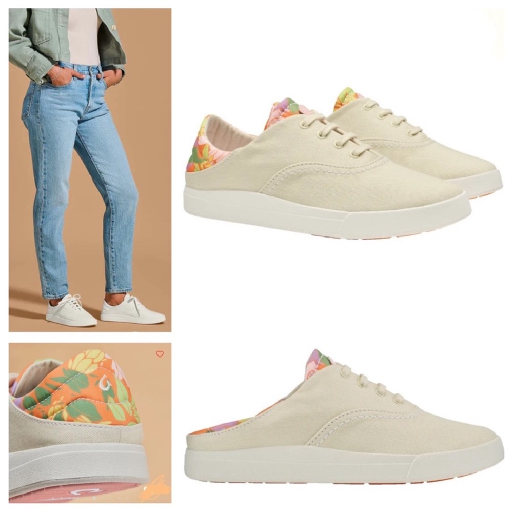 Olukai Kohu Women’s Canvas Sneakers In White Sand & Lei Size 8.5